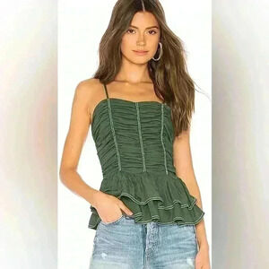 Tularosa Green Ruched Peplum Top